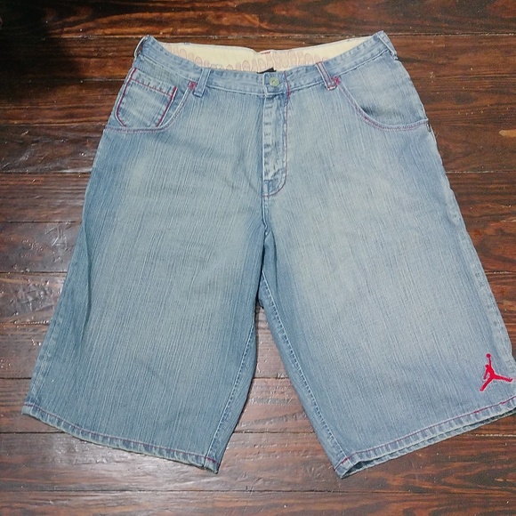 Rare Jordan Blue Jean Shorts with Colorful Squares - Picture 6 of 11